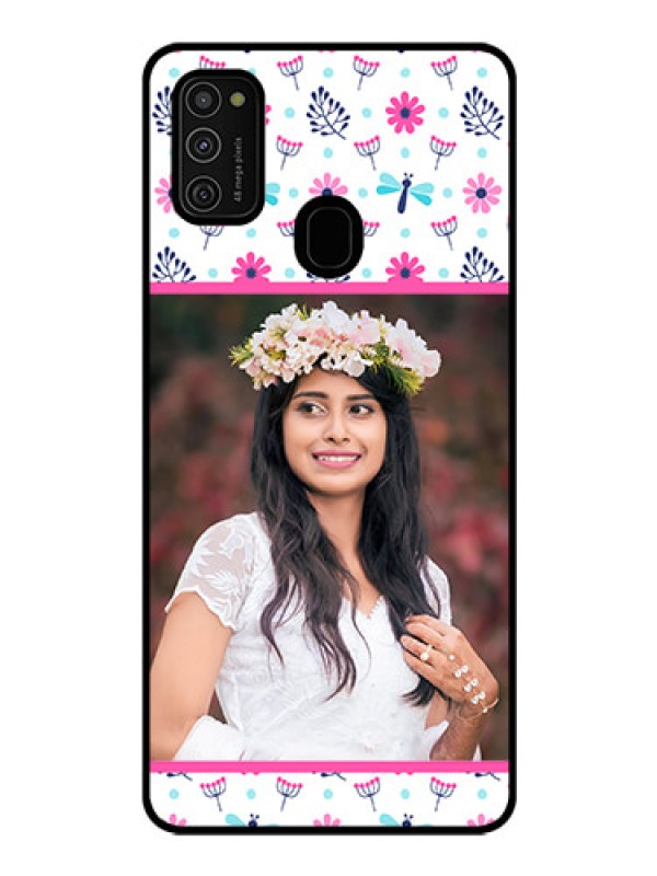 Custom Galaxy M21 Photo Printing on Glass Case  - Colorful Flower Design