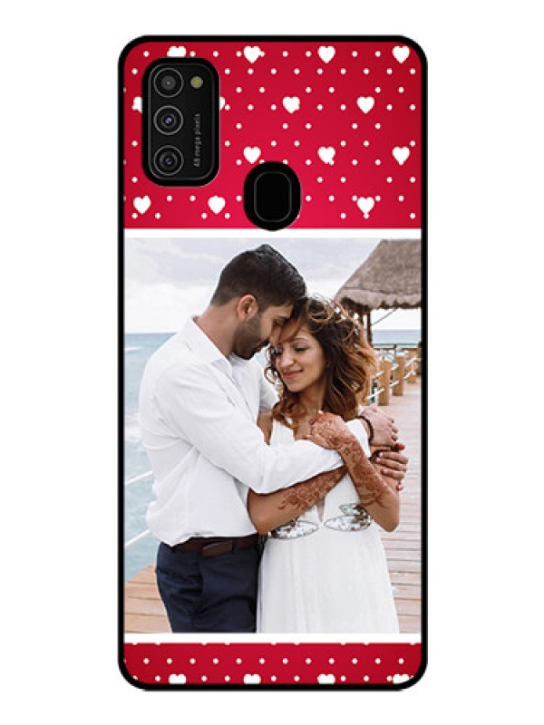 Custom Galaxy M21 Photo Printing on Glass Case  - Hearts Mobile Case Design