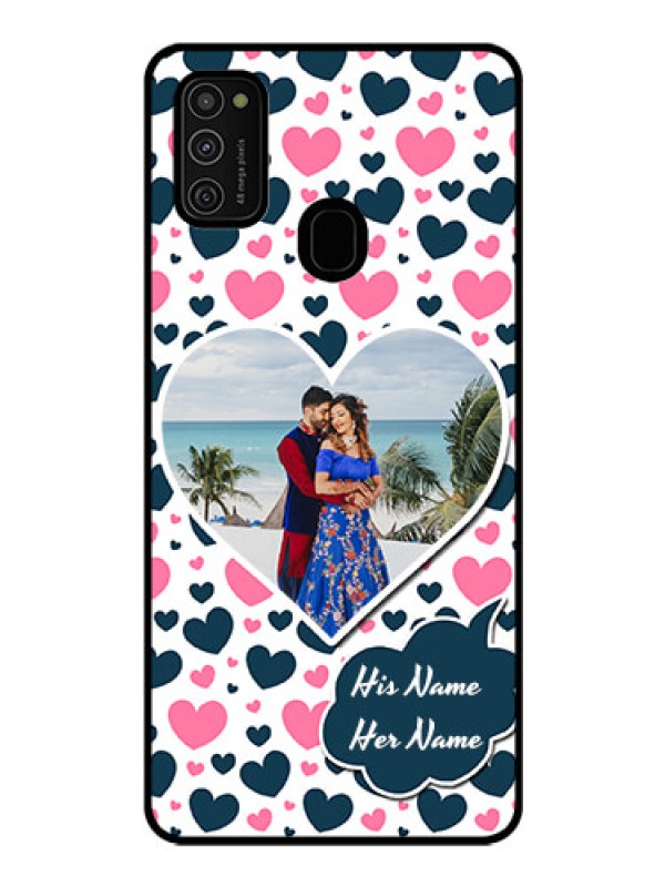 Custom Galaxy M21 Custom Glass Phone Case  - Pink & Blue Heart Design