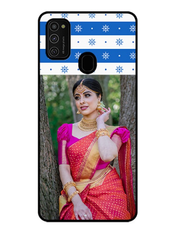 Custom Galaxy M21 Photo Printing on Glass Case  - Snow Pattern Design