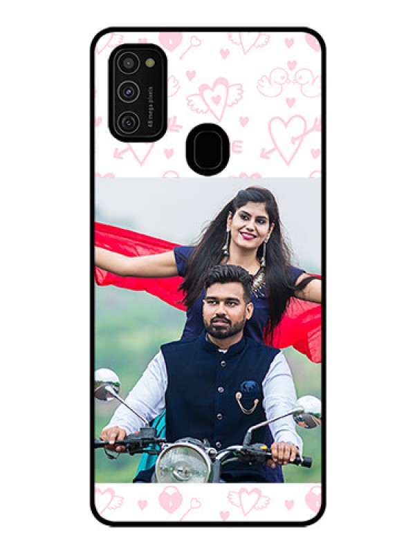 Custom Galaxy M21 Custom Glass Mobile Case  - Pink Flying Heart Design