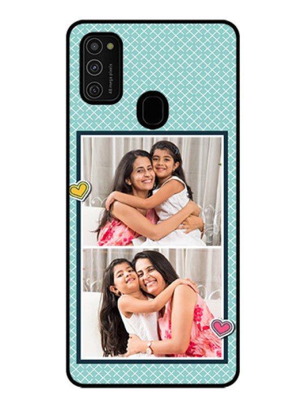 Custom Galaxy M21 Custom Glass Phone Case  - 2 Image Holder with Pattern Design