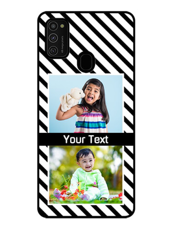 Custom Galaxy M21 Photo Printing on Glass Case  - Black And White Stripes Design