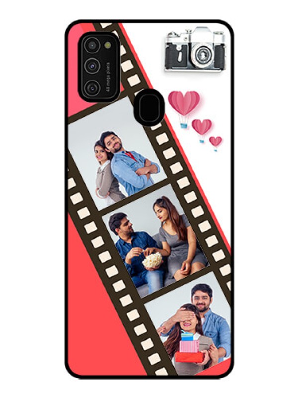 Custom Galaxy M21 Personalized Glass Phone Case  - 3 Image Holder with Film Reel