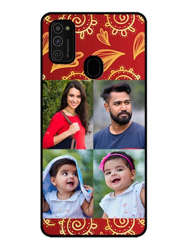 Custom Galaxy M21 Photo Printing on Glass Case  - 4 Image Traditional Design