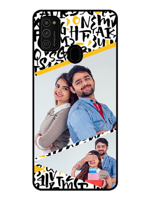 Custom Galaxy M21 Custom Glass Mobile Case  - Letters Pattern Design