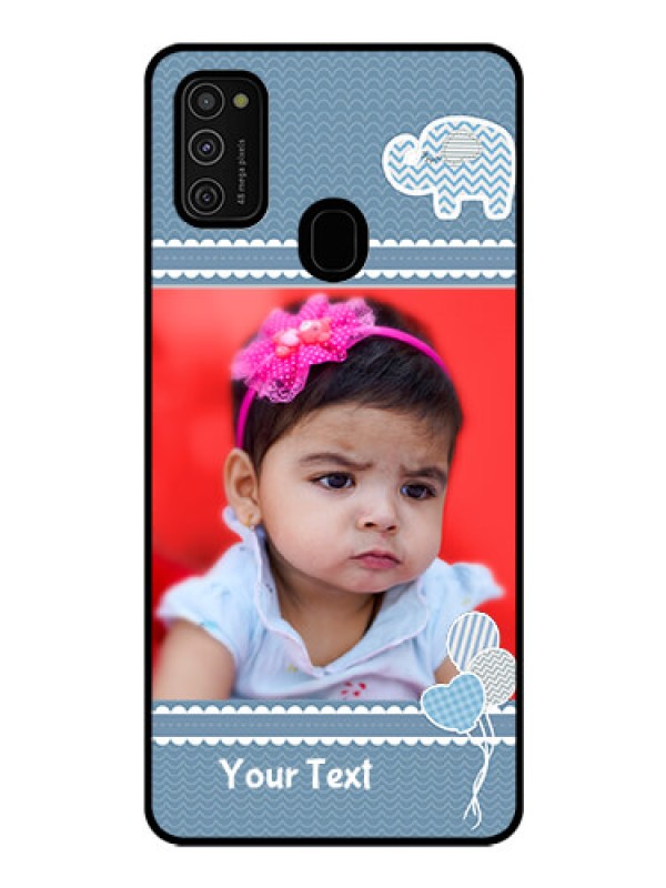 Custom Galaxy M21 Photo Printing on Glass Case  - with Kids Pattern Design