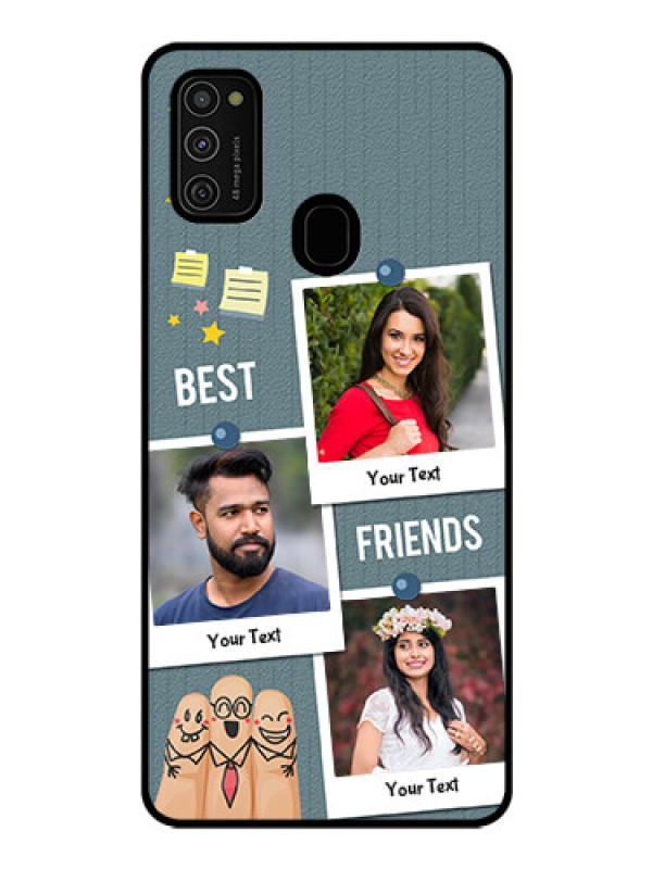 Custom Galaxy M21 Personalized Glass Phone Case  - Sticky Frames and Friendship Design