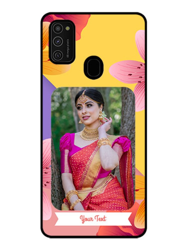 Custom Galaxy M21 Custom Glass Mobile Case  - 3 Image With Vintage Floral Design