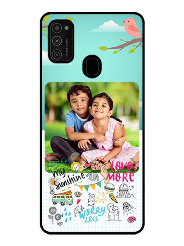 Custom Galaxy M21 Photo Printing on Glass Case  - Doodle love Design