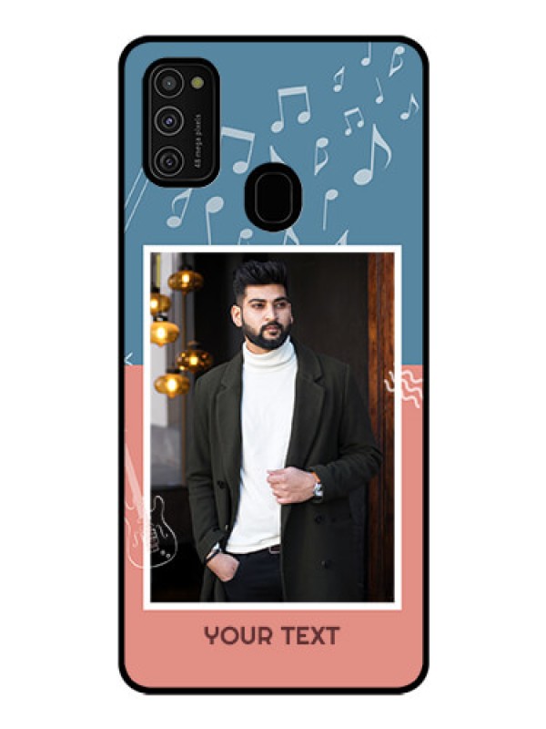 Custom Galaxy M21 Photo Printing on Glass Case  - with Color Musical Note Design