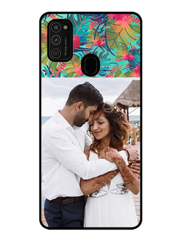 Custom Galaxy M21 Photo Printing on Glass Case  - Watercolor Floral Design