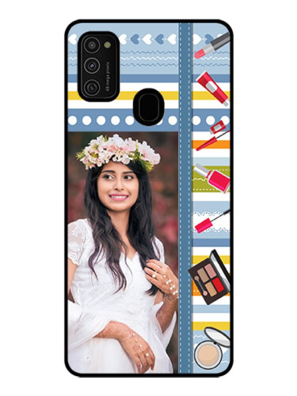 Custom Galaxy M21 Personalized Glass Phone Case  - Makeup Icons Design