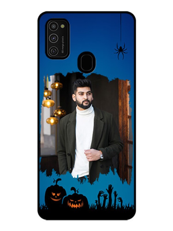 Custom Galaxy M21 Photo Printing on Glass Case  - with pro Halloween design 