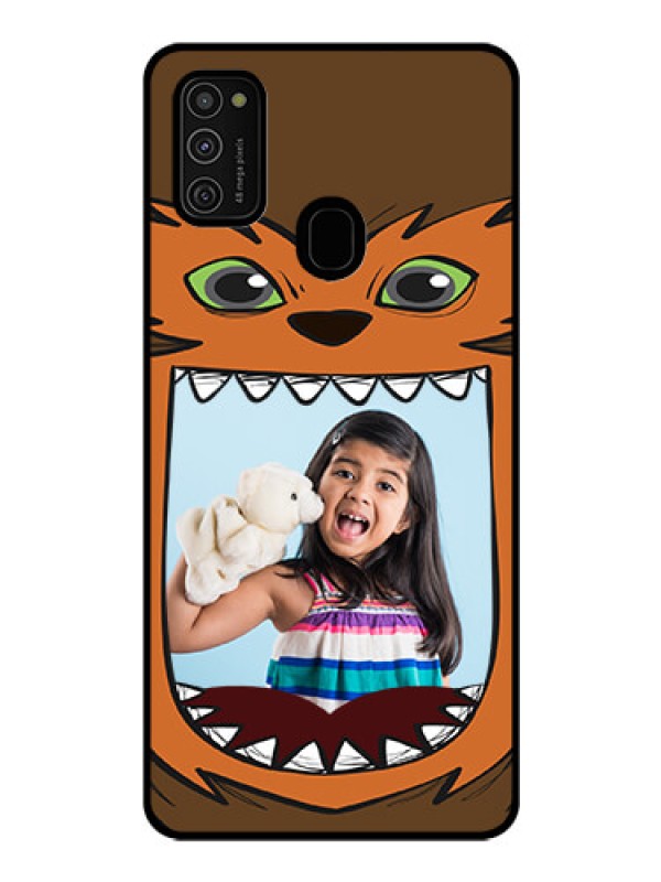 Custom Galaxy M21 Photo Printing on Glass Case  - Owl Monster Back Case Design
