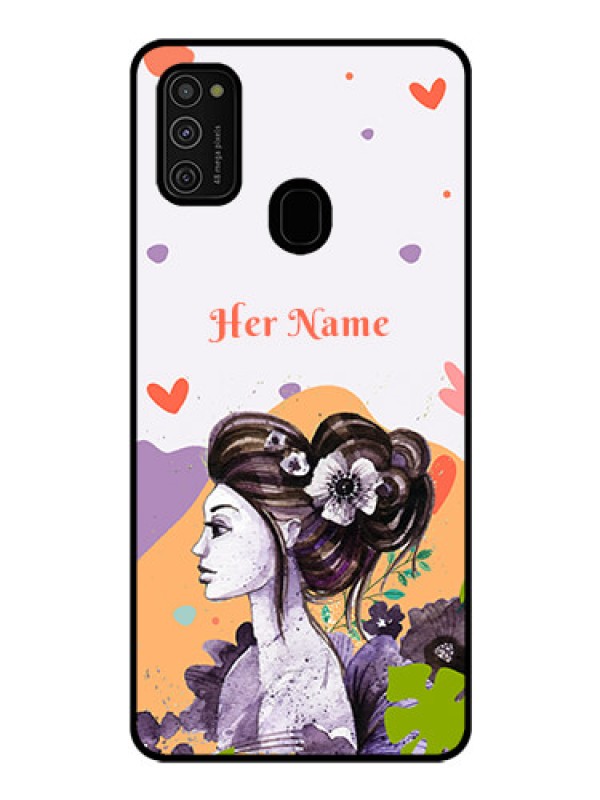 Custom Galaxy M21 Personalized Glass Phone Case - Woman And Nature Design