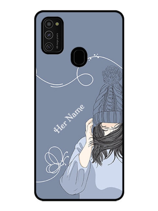 Custom Galaxy M21 Custom Glass Mobile Case - Girl in winter outfit Design