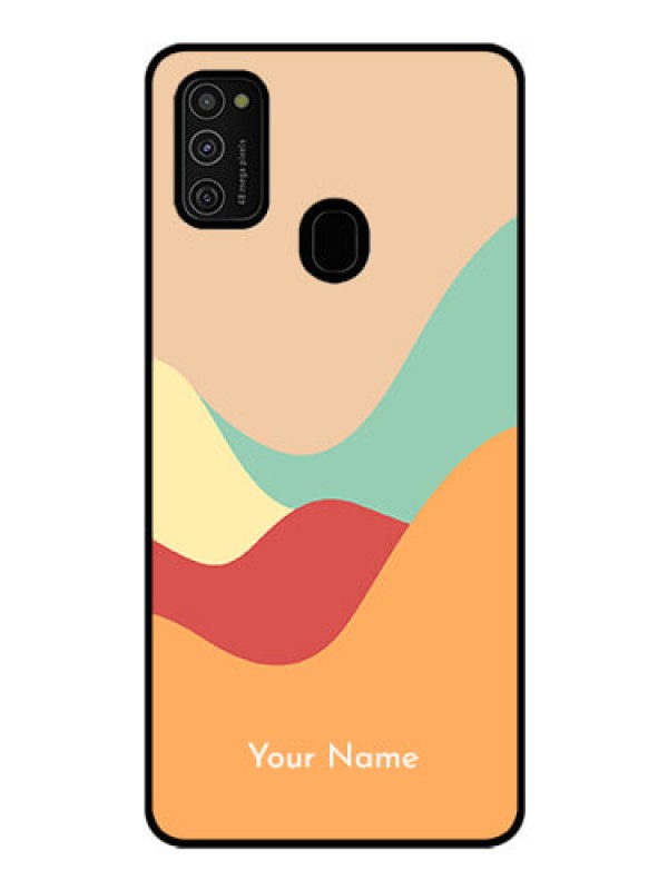 Custom Galaxy M21 Personalized Glass Phone Case - Ocean Waves Multi-colour Design