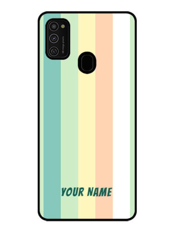 Custom Galaxy M21 Photo Printing on Glass Case - Multi-colour Stripes Design