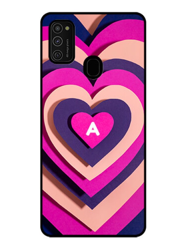 Custom Galaxy M21 Custom Glass Mobile Case - Cute Heart Pattern Design