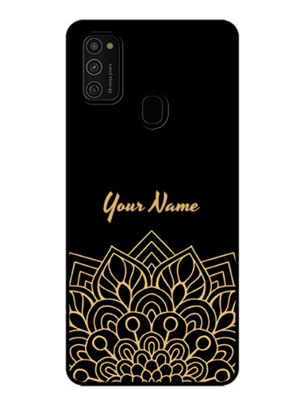 Custom Galaxy M21 Custom Glass Phone Case - Golden mandala Design
