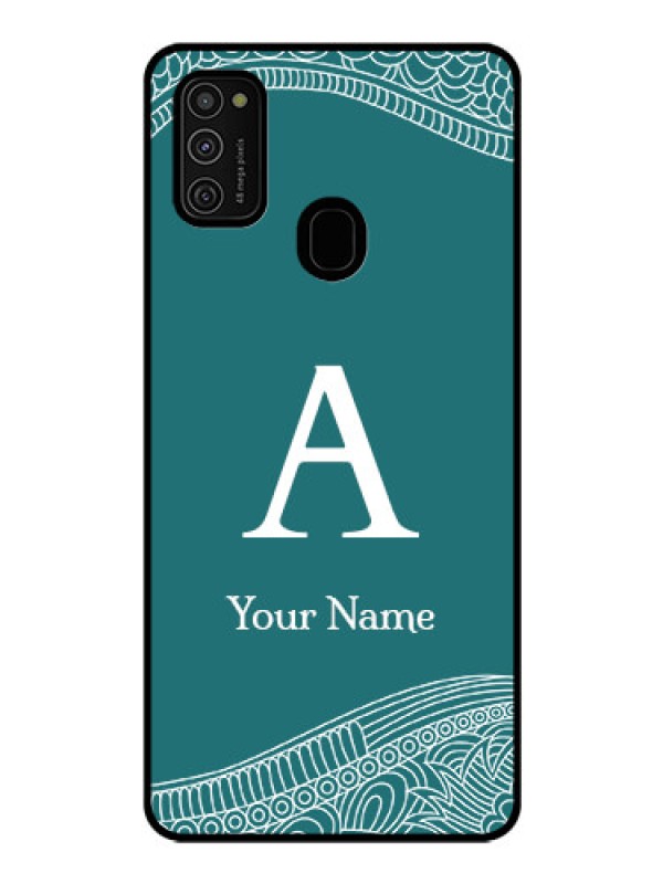 Custom Galaxy M21 Personalized Glass Phone Case - line art pattern with custom name Design