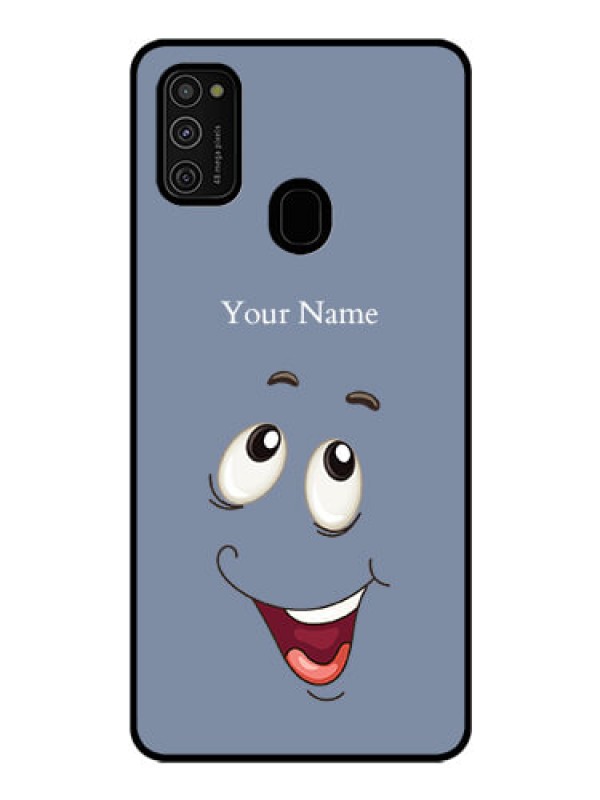 Custom Galaxy M21 Photo Printing on Glass Case - Laughing Cartoon Face Design