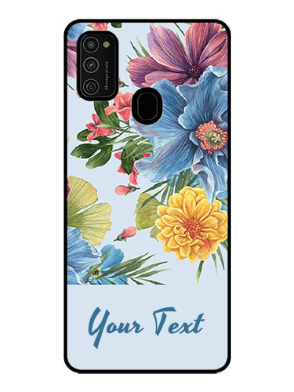 Custom Galaxy M21 Custom Glass Mobile Case - Stunning Watercolored Flowers Painting Design