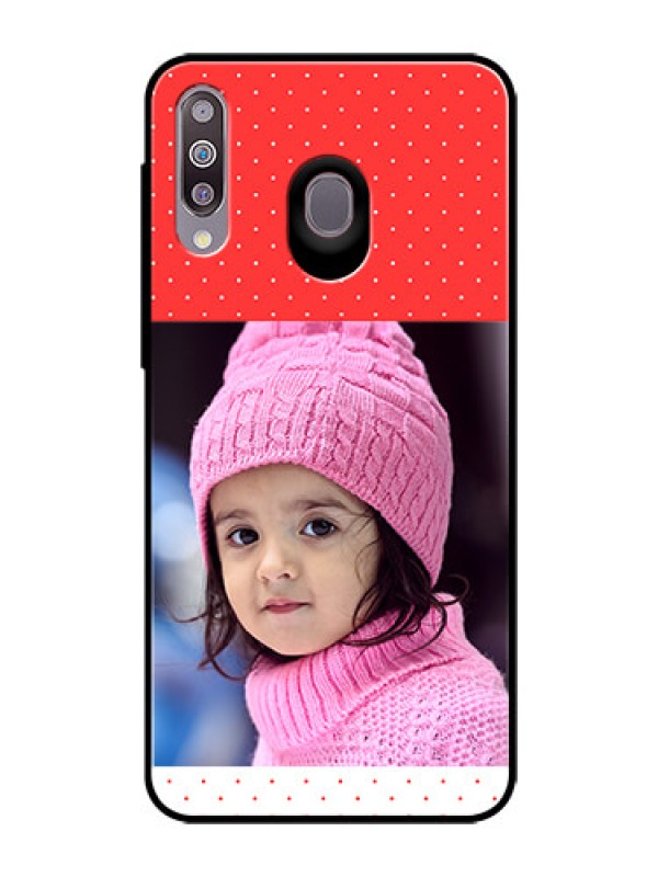 Custom Samsung Galaxy M30 Photo Printing on Glass Case  - Red Pattern Design