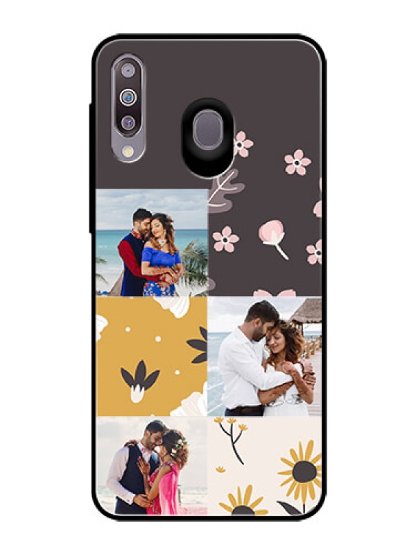 Custom Samsung Galaxy M30 Photo Printing on Glass Case  - 3 Images with Floral Design