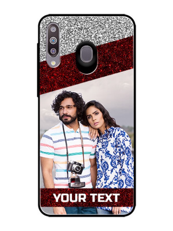 Custom Samsung Galaxy M30 Personalized Glass Phone Case  - Image Holder with Glitter Strip Design