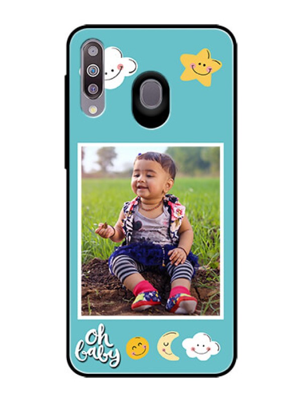 Custom Samsung Galaxy M30 Personalized Glass Phone Case  - Smiley Kids Stars Design