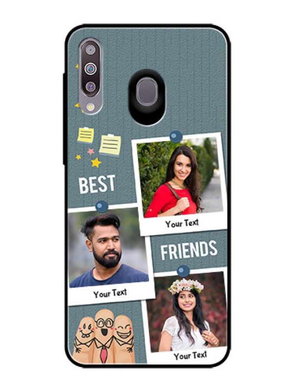 Custom Samsung Galaxy M30 Personalized Glass Phone Case  - Sticky Frames and Friendship Design