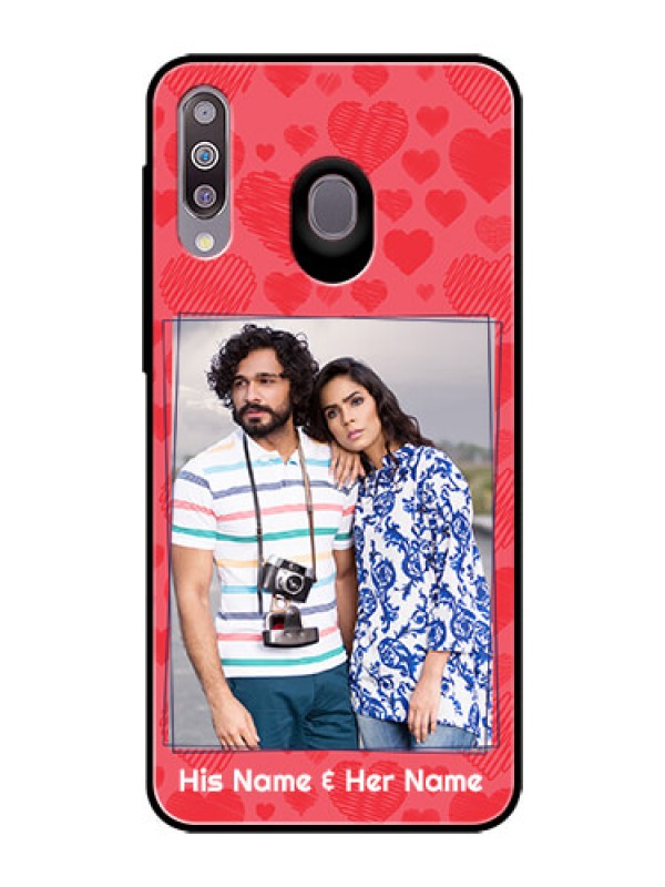 Custom Samsung Galaxy M30 Photo Printing on Glass Case  - with Red Heart Symbols Design