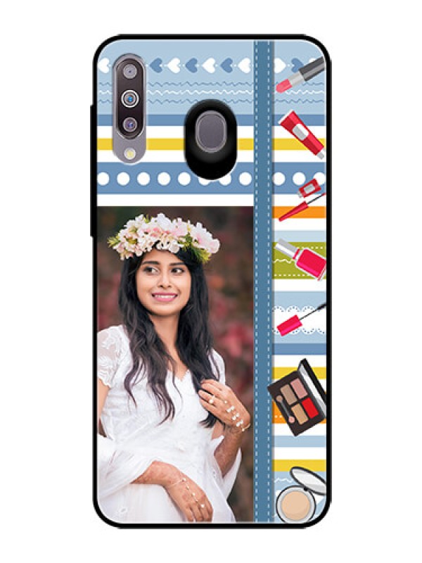 Custom Samsung Galaxy M30 Personalized Glass Phone Case  - Makeup Icons Design