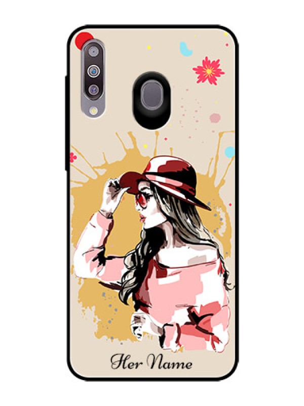 Custom Galaxy M30 Photo Printing on Glass Case - Women with pink hat Design