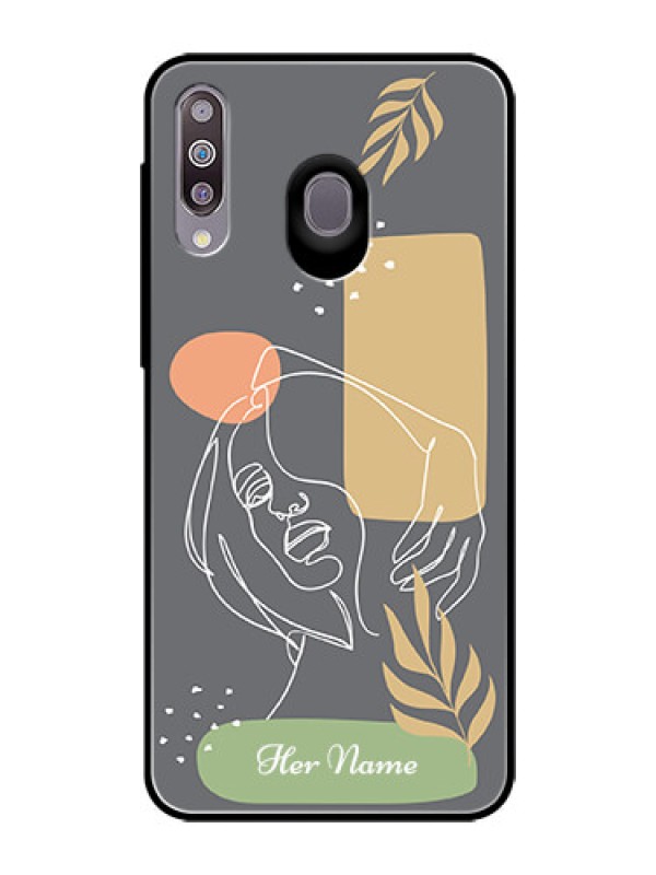 Custom Galaxy M30 Custom Glass Phone Case - Gazing Woman line art Design