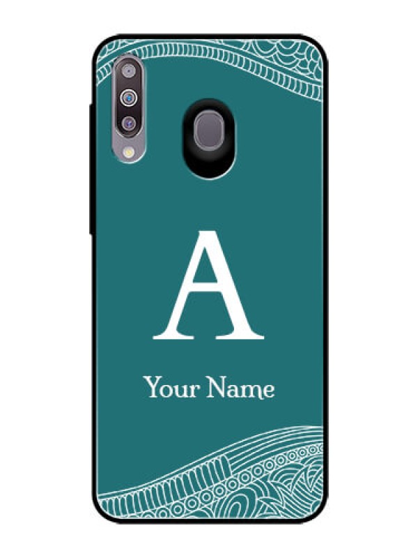 Custom Galaxy M30 Personalized Glass Phone Case - line art pattern with custom name Design