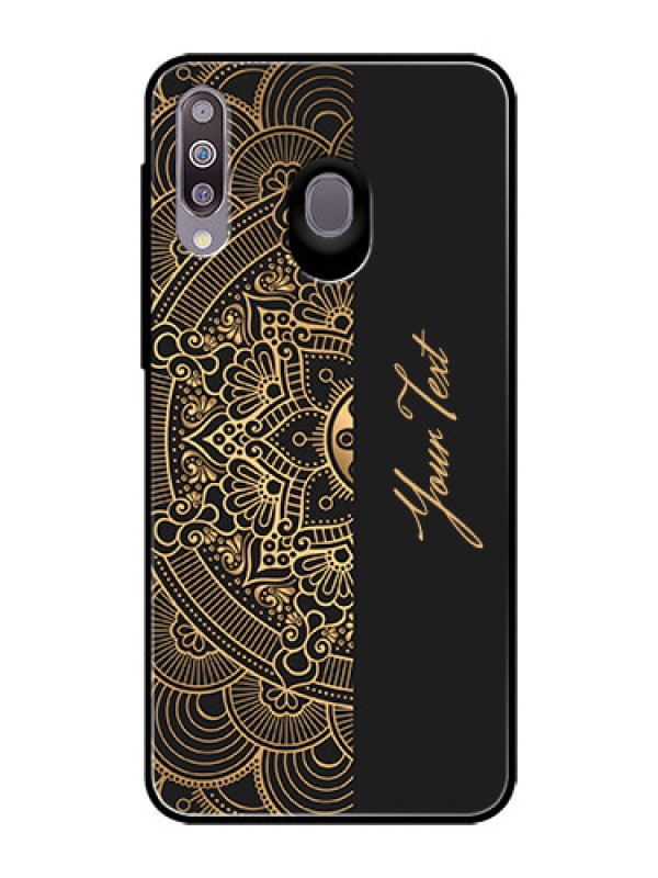 Custom Galaxy M30 Photo Printing on Glass Case - Mandala art with custom text Design