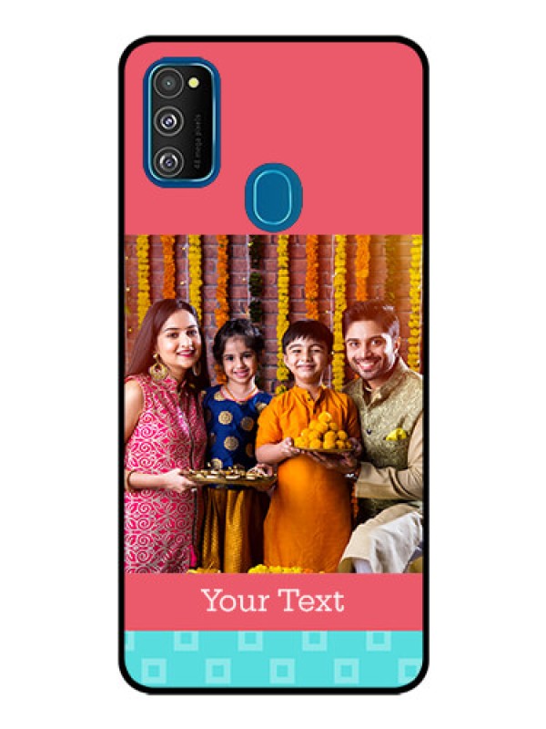 Custom Samsung Galaxy M30s Personalized Glass Phone Case  - Peach & Blue Color Design