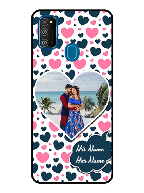 Custom Samsung Galaxy M30s Custom Glass Phone Case  - Pink & Blue Heart Design