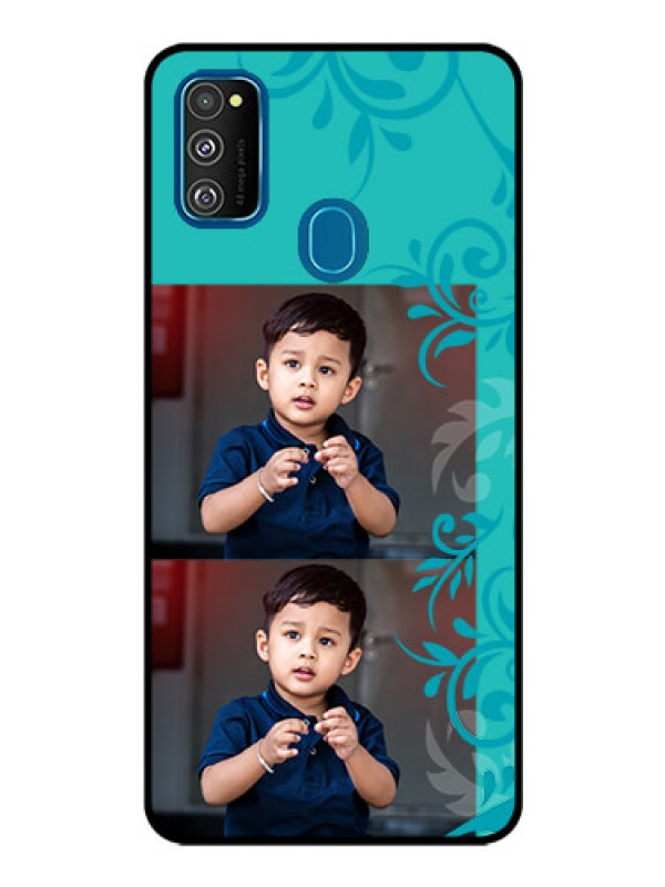 Custom Samsung Galaxy M30s Personalized Glass Phone Case  - with Photo and Green Floral Design 