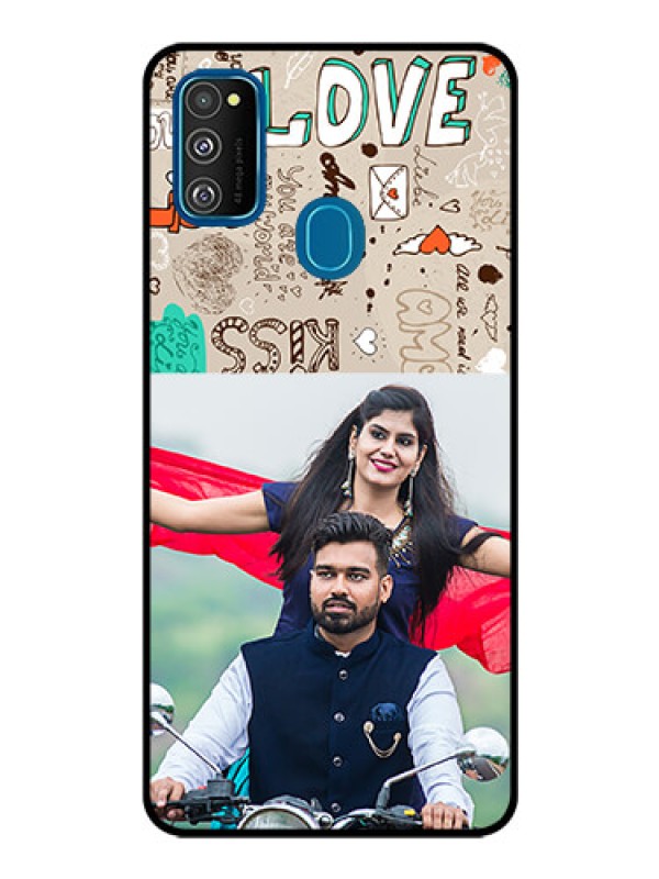 Custom Samsung Galaxy M30s Custom Glass Phone Case  - Love Doodle Pattern 