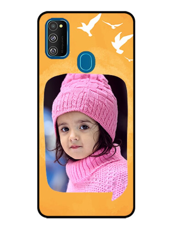 Custom Samsung Galaxy M30s Personalized Glass Phone Case  - Water Color Design with Bird Icons