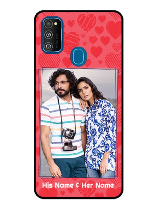 Custom Samsung Galaxy M30s Photo Printing on Glass Case  - with Red Heart Symbols Design