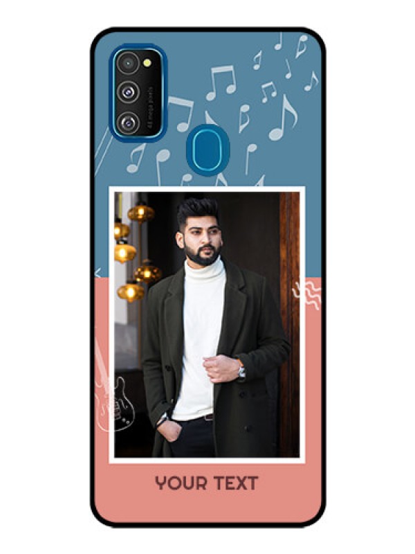Custom Samsung Galaxy M30s Photo Printing on Glass Case  - with Color Musical Note Design