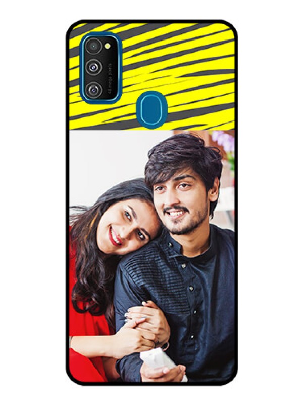 Custom Samsung Galaxy M30s Photo Printing on Glass Case  - Yellow Abstract Design