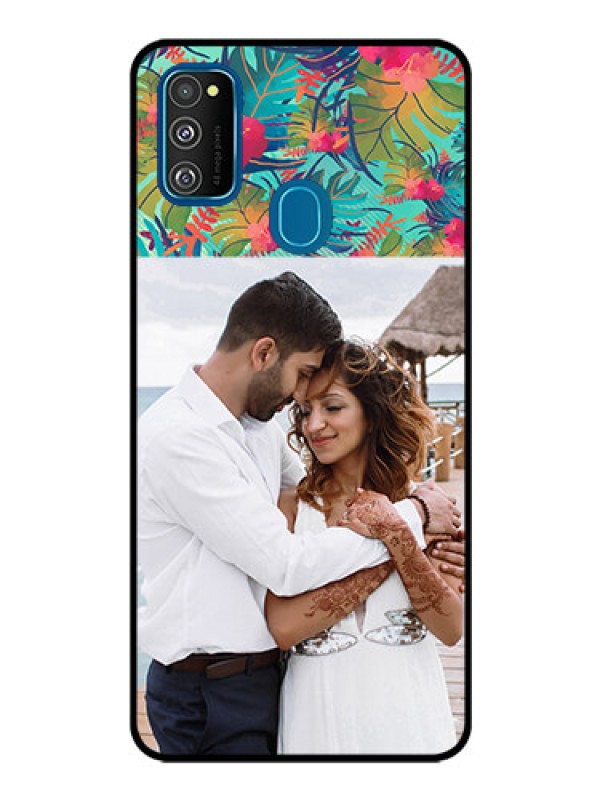 Custom Samsung Galaxy M30s Photo Printing on Glass Case  - Watercolor Floral Design