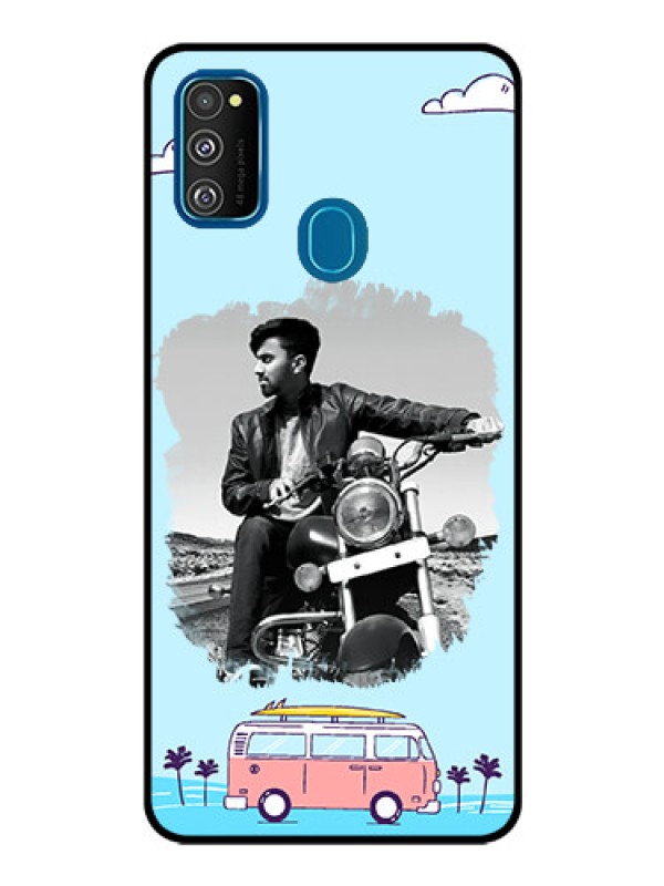 Custom Samsung Galaxy M30s Photo Printing on Glass Case  - Travel & Adventure Design