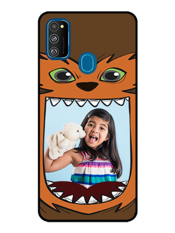Custom Samsung Galaxy M30s Photo Printing on Glass Case  - Owl Monster Back Case Design